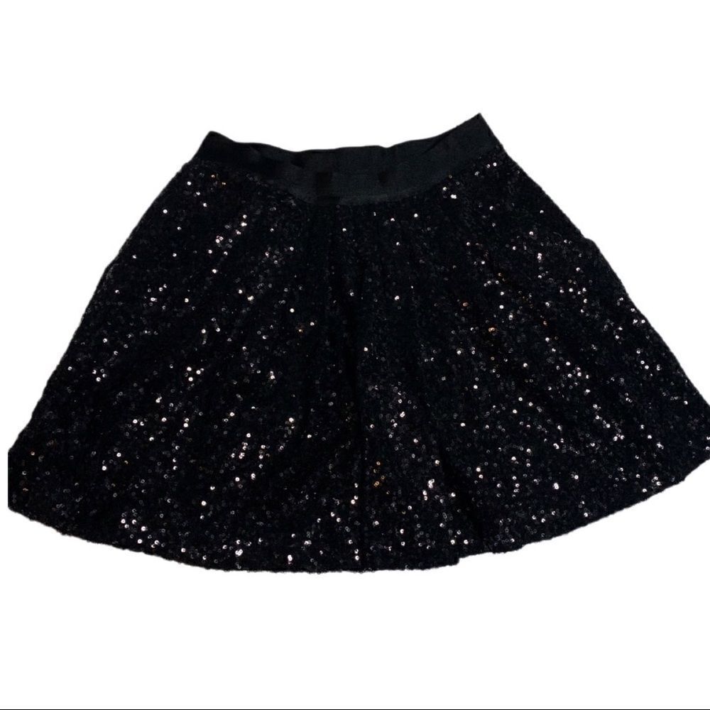 Bebe Black Sequin Fit and Flare Skater Skirt Sz S